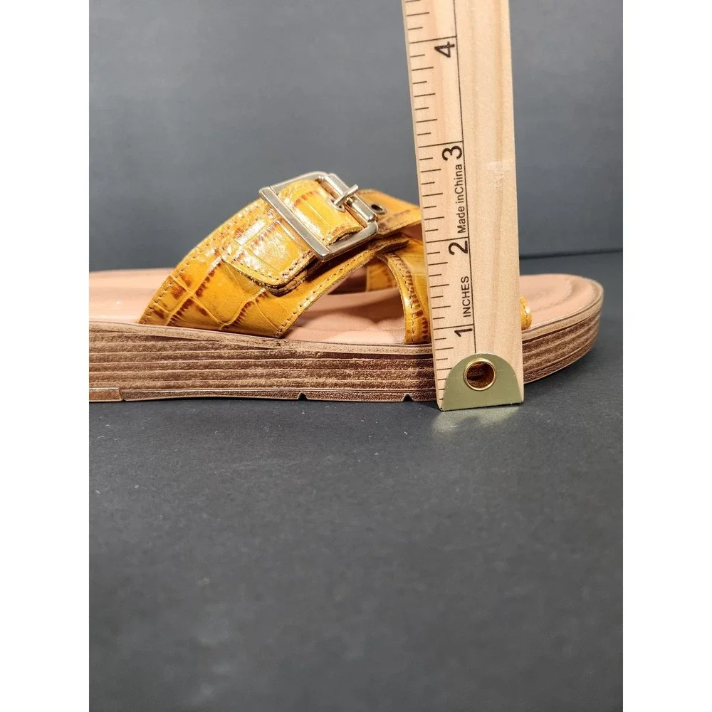 BELLA VITA Slide Wedge Sandal Womens 5.5M Cognac Mustard Croco Leather Buckle